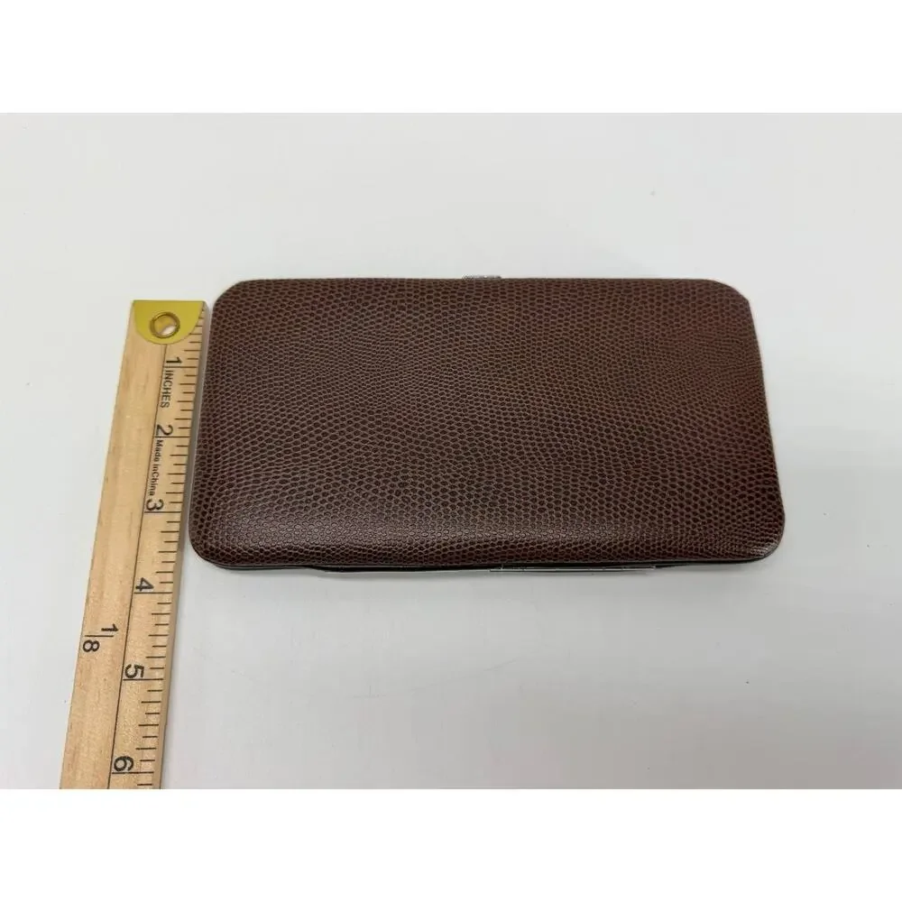Chicastic Brown Faux Lizard Skin Hard Case Clutch Wallet Card Slots ID Window